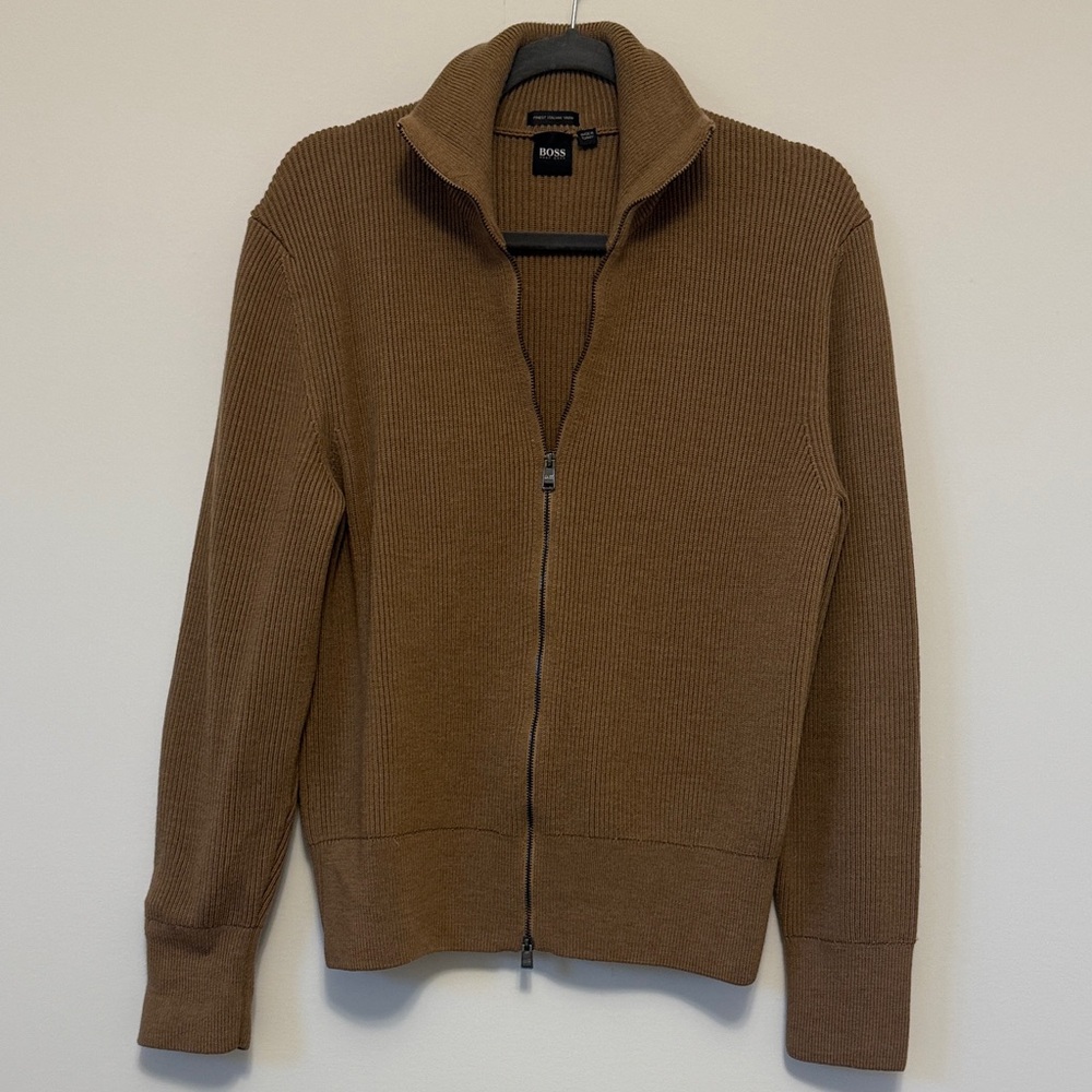 Boss Men's Tan Zip-Up Sweater